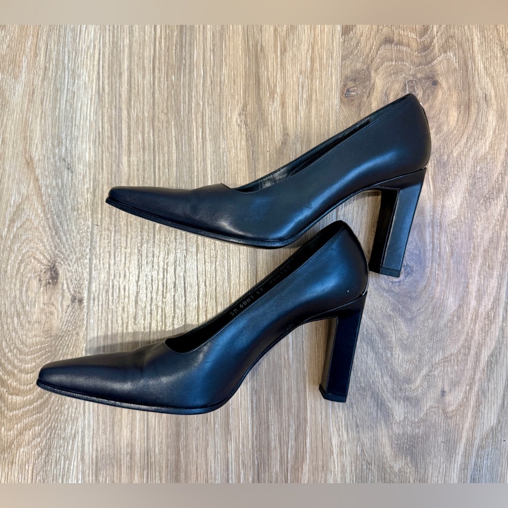 Di Sandro Black Leather Pumps Heels Made in Italy Size 37 EUC